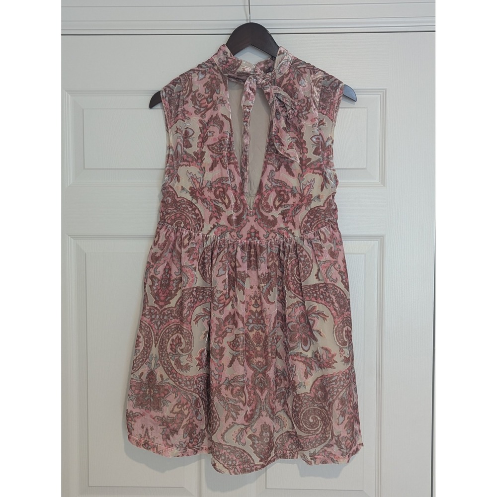 Free People Petal Combo Paisley Burnout Velvet Mini Dress Pink XS OB1584966